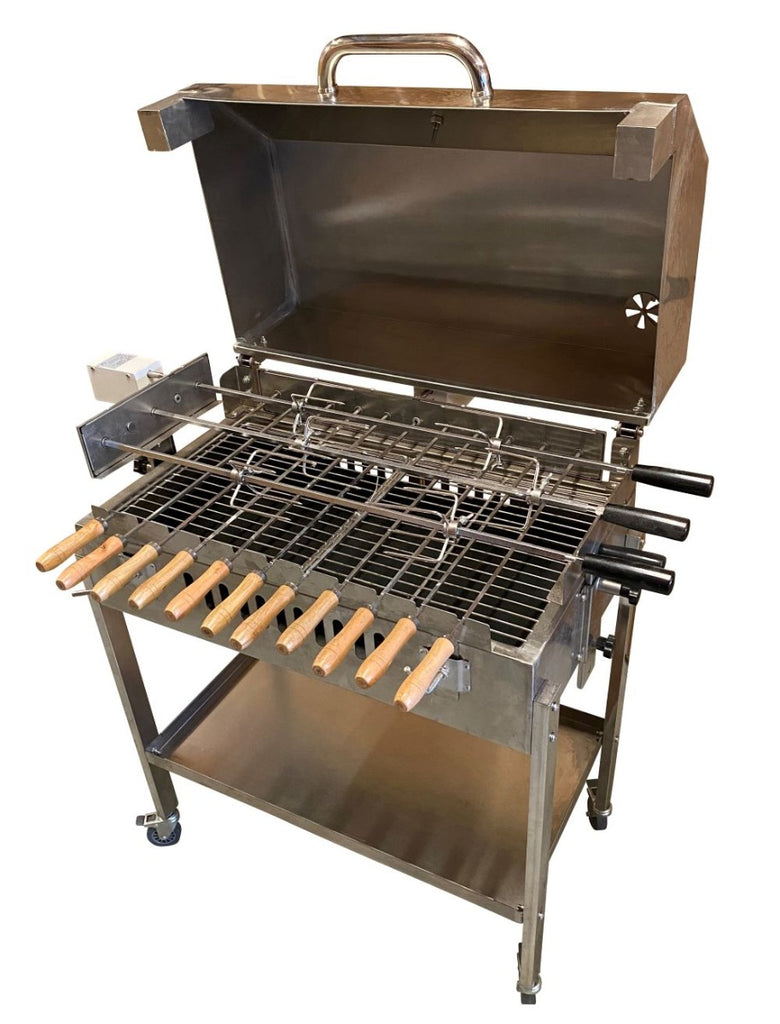 Stainless Steel Cypriot Greek Rotisserie Charcoal BBQ with Lid